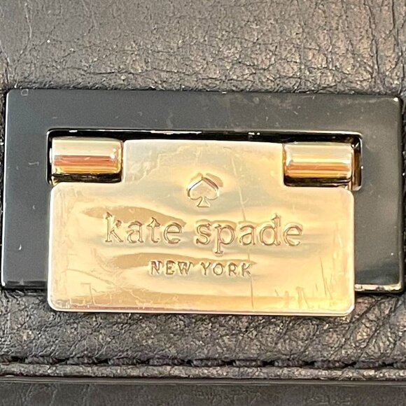 Kate Spade Black Leather Laurel Magnolia Top Handle Suede Sided Shopper Purse - Picture 8 of 11